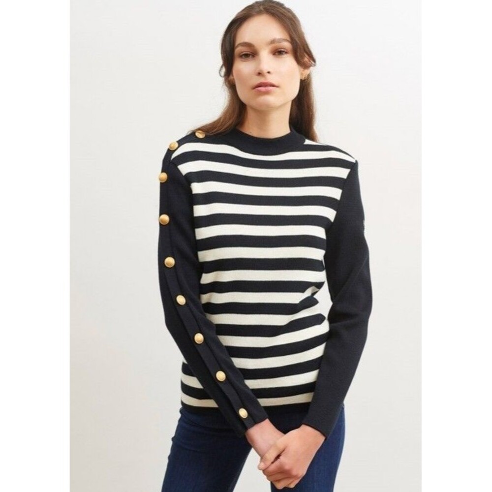Saint James Breton Striped Wool Sweater Button Shoulder Women FR44(US12) Sailor